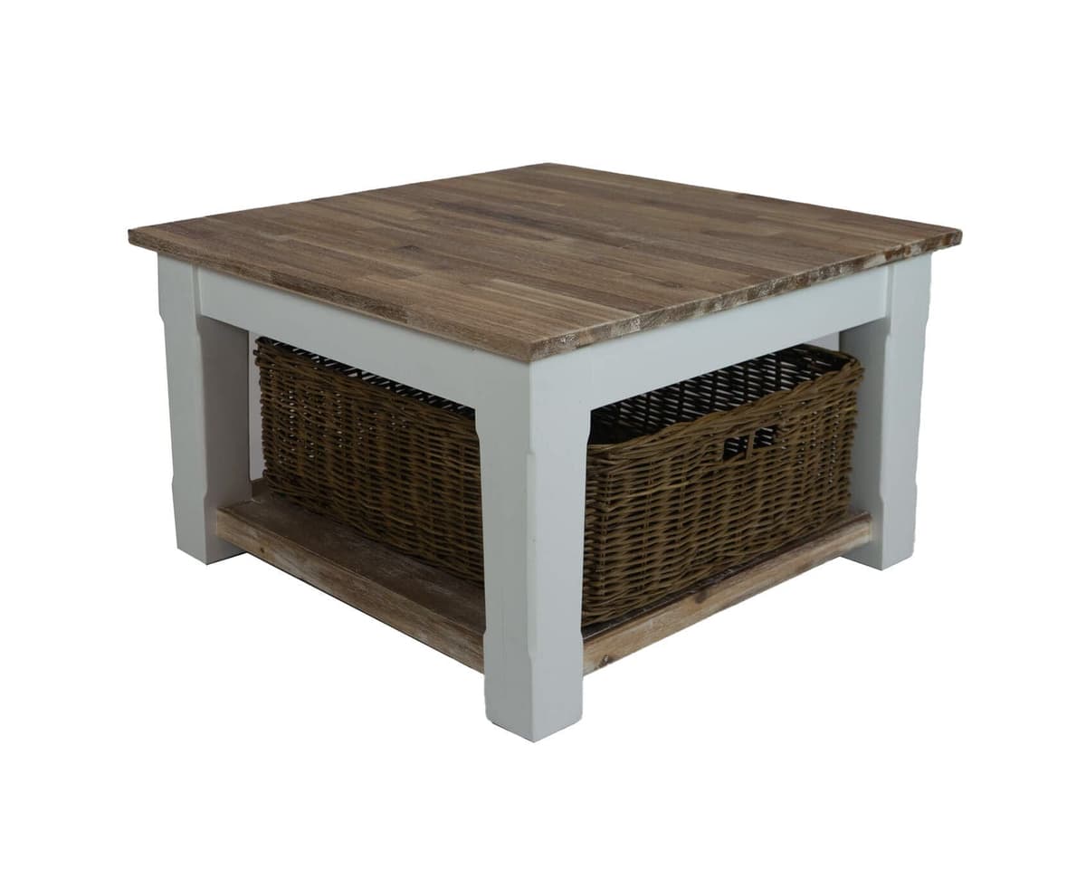 Landelijke witte salontafel met mand recht