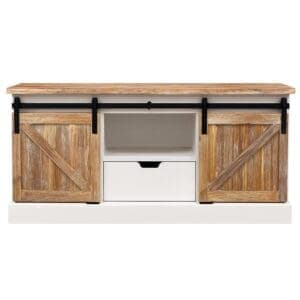 Landelijk TV-meubel met deuren op rail en laden
