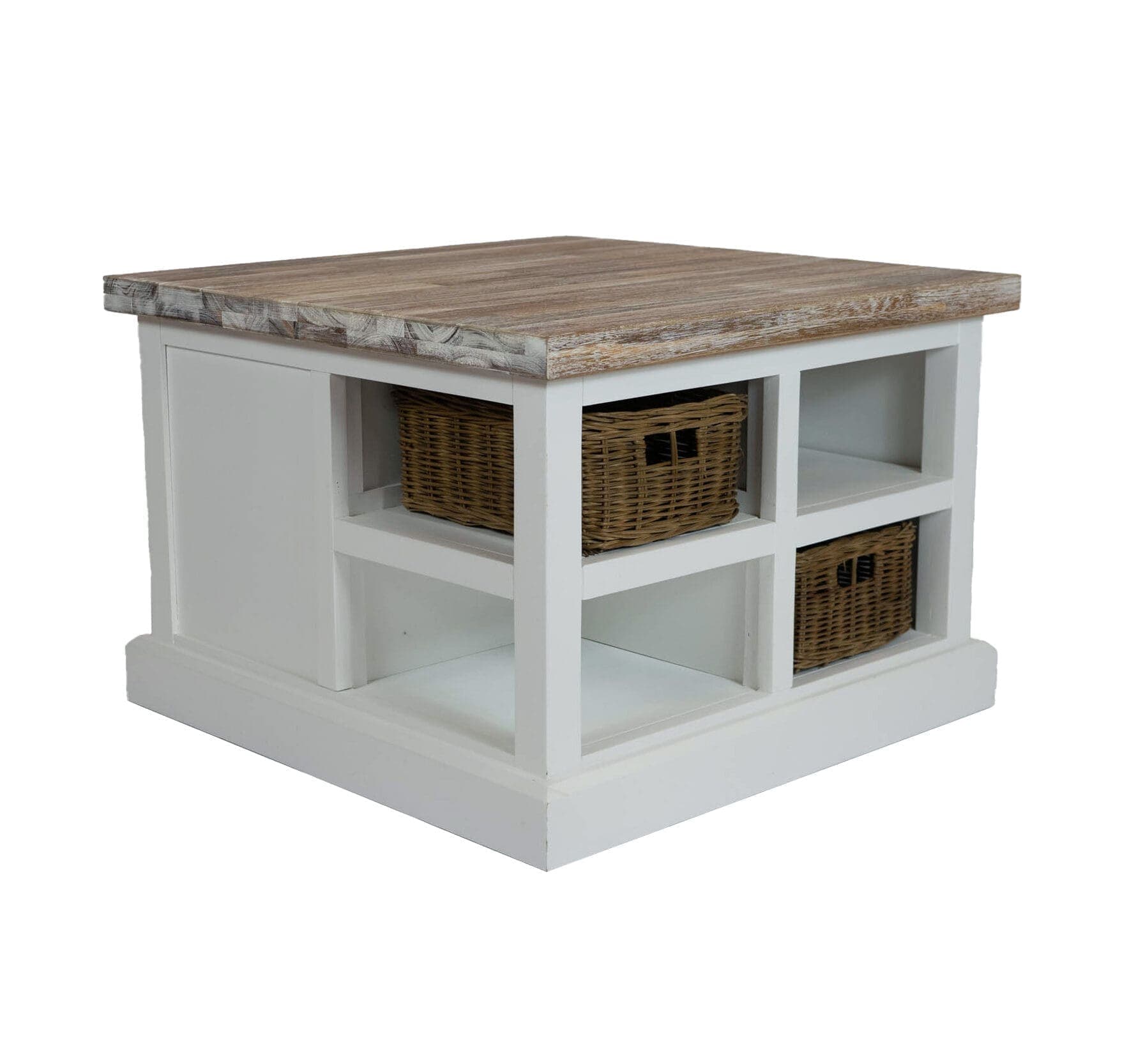 Landelijk salontafeltje bijzettafeltje wit mandjes