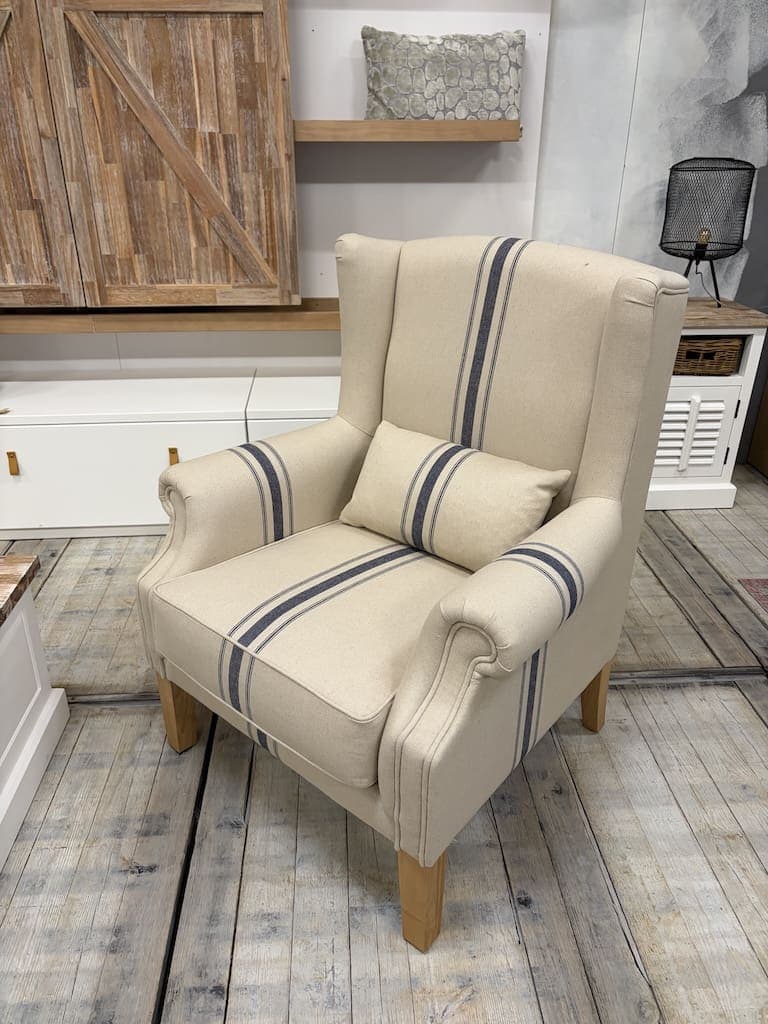 Landelijke fauteuil met blue stripes, linnenlook