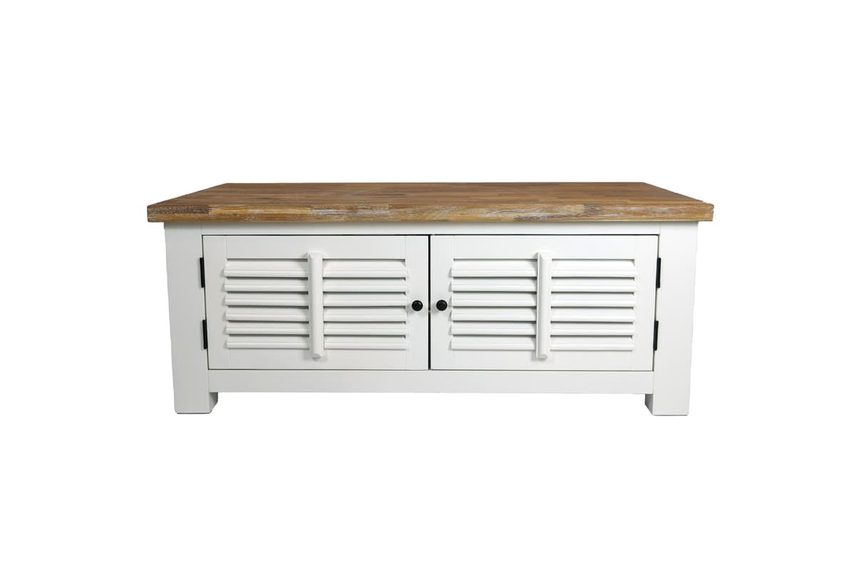 Landelijke salontafel, wit, met shutterdeurtjes