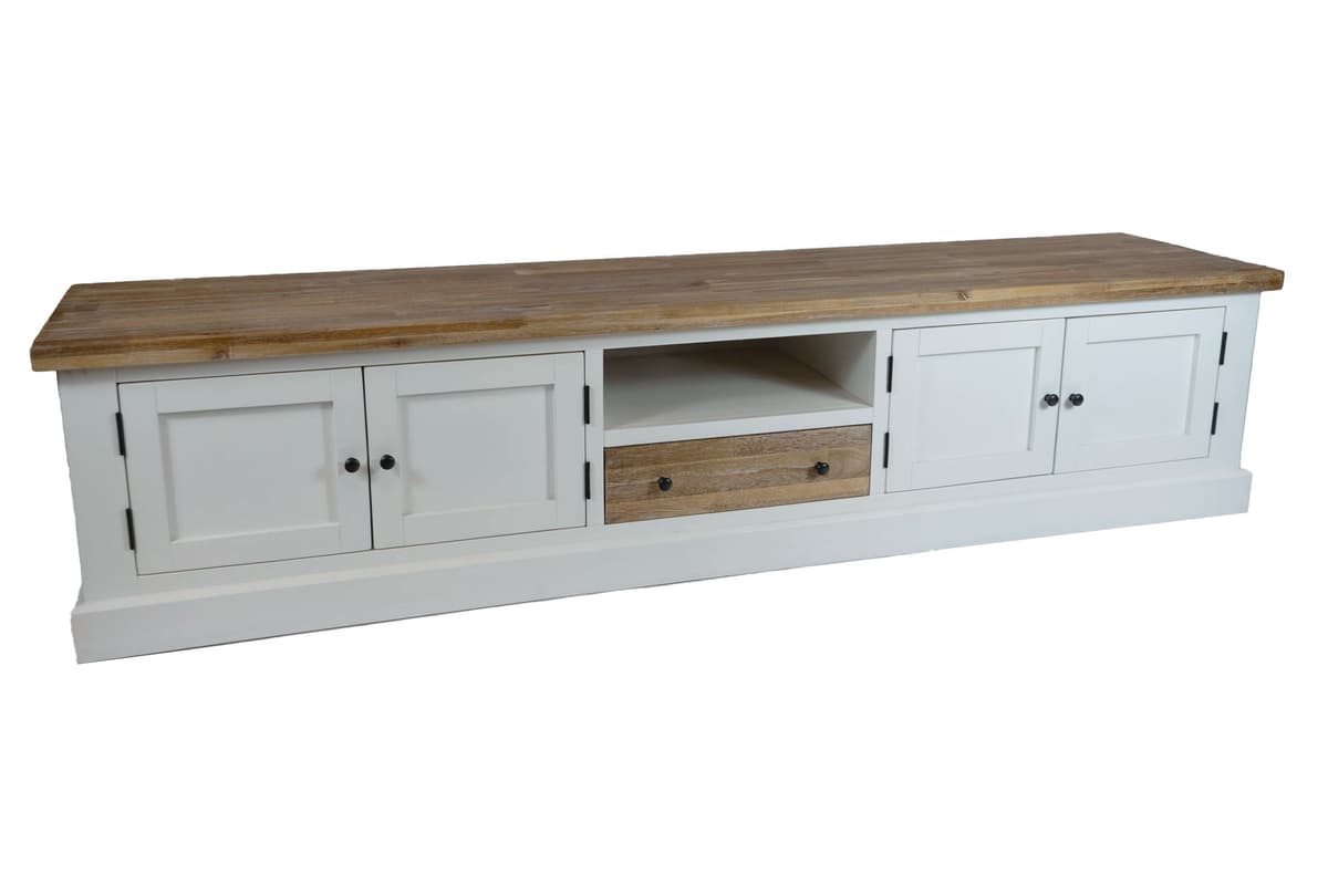 Landelijk TV-meubel, wit, glad paneel.