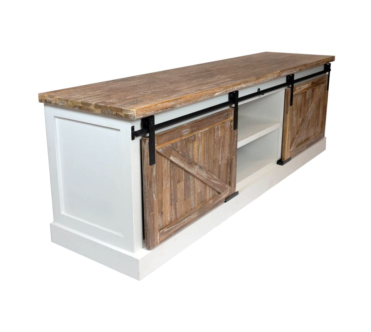 Landelijk TV-meubel met deuren op rail en laden - afbeelding 3