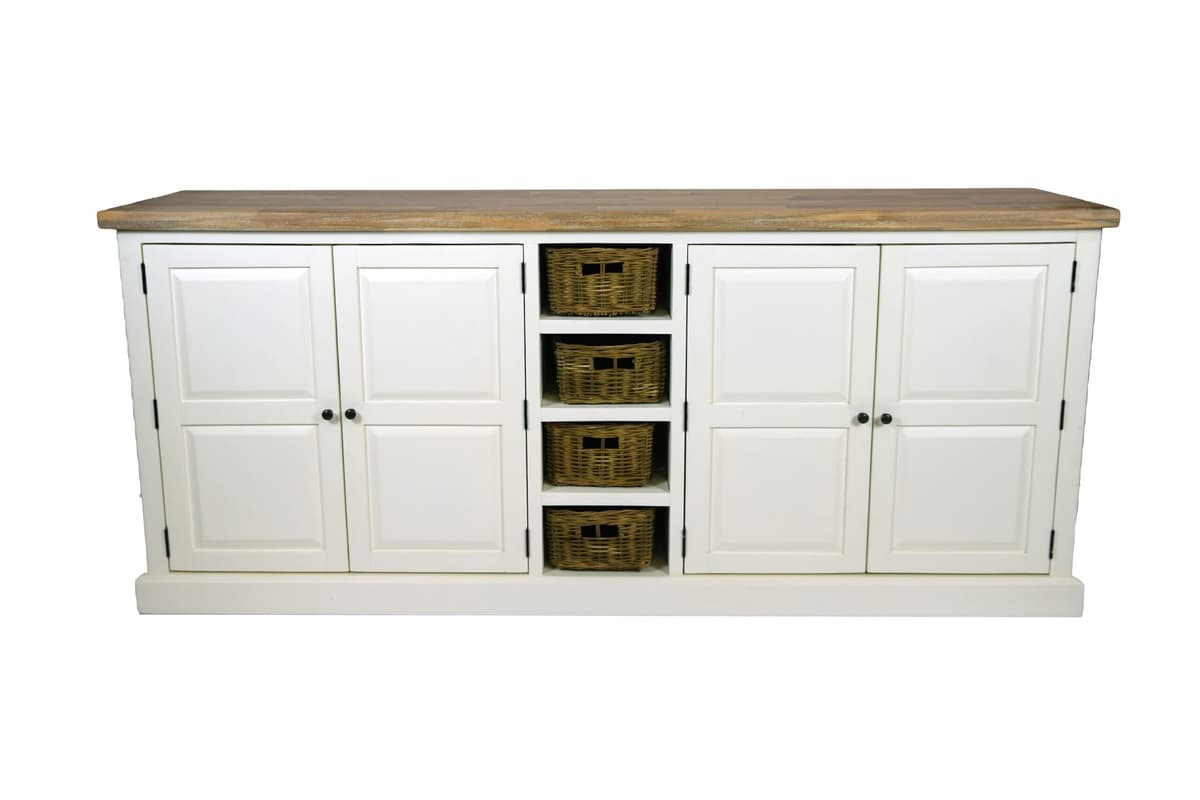 Landelijk dressoir wit, met manden